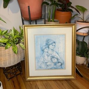 Julia and Children #320 framed Artwork by Edna Hibel 1987